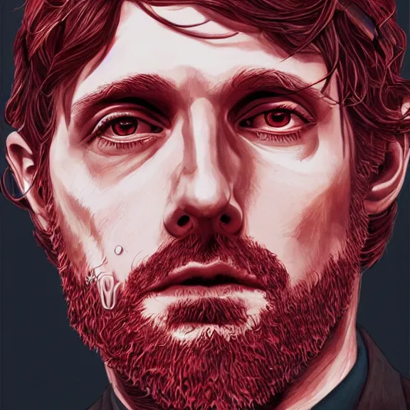 Image similar to will graham, dark, red, by martine johanna, golden ratio, environment, hyper detail, concept artbook