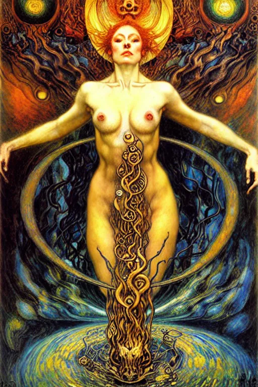 Image similar to Divine Chaos Engine by Karol Bak, Jean Delville, William Blake, Gustav Klimt, and Vincent Van Gogh, symbolist, visionary