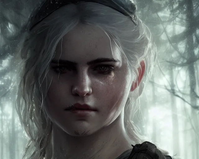 Prompt: 5 5 mm portrait photo of a real life tough looking ciri with a long face scar across her left cheek, in a magical forest. dark atmosphere. art by greg rutkowski. highly detailed 8 k. intricate. lifelike. soft light. nikon d 8 5 0.