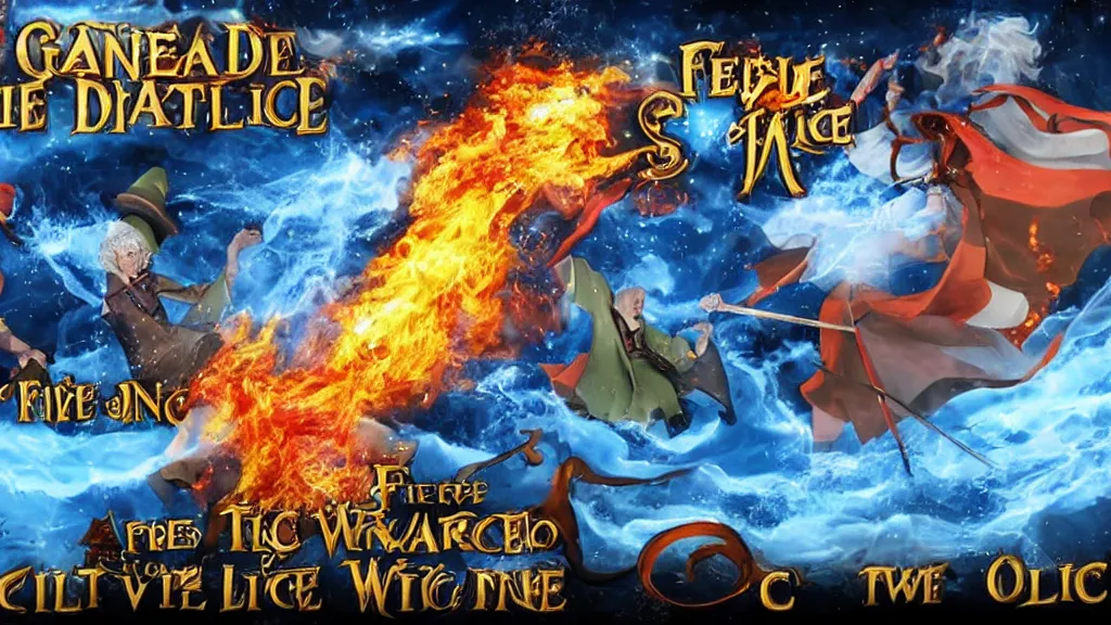 Prompt: two grand old wizards having an epic duel, fire vs ice.