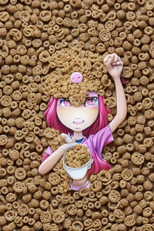 Image similar to cereal-chan, girl made out of cereal, intricate detail, character illustration by tatsuki fujimoto