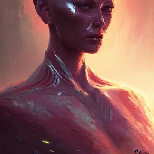 Image similar to portrait of an alien queen from 5th dimension, by Greg Rutkowski. Extremely detailed, digital art