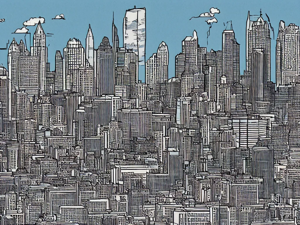 Image similar to extremely detailed illustration of the milwaukee skyline in the style of bill watterson