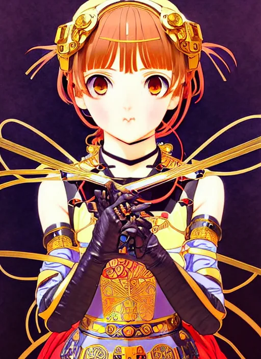 Image similar to ilya kuvshinov anime knight girl in ornate armor, last exile, murata range, fine detail, perfect anime face, dramatic lighting, dynamic composition, gustav klimt, art deco, cel shading, vivid, rich texture, ( ( ( yoshinari yoh ) ) ), alphonse mucha, ( ( ( colorful ) ) ),