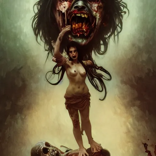 Image similar to horrific zombie man screaming, intricate, art by artgerm and greg rutkowski and alphonse mucha and william - adolphe bouguereau, high detailed, 4 k,