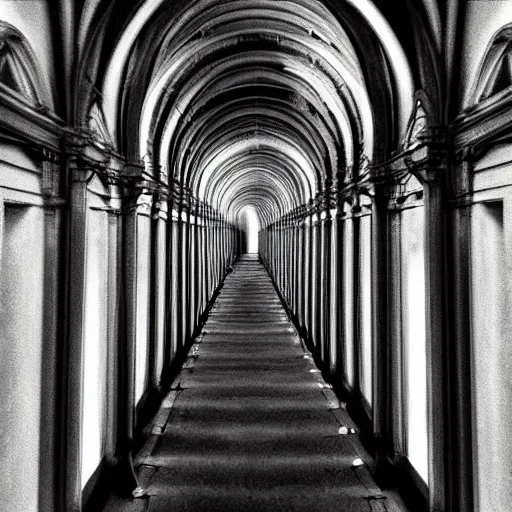 Image similar to “lost in a vast winding and overlapping labyrinth that is Powell’s City of Books. High arches platforms and catwalks are sunlit in this Creepy liminal photo. Hyperrealistic, benchmark resolution photo”