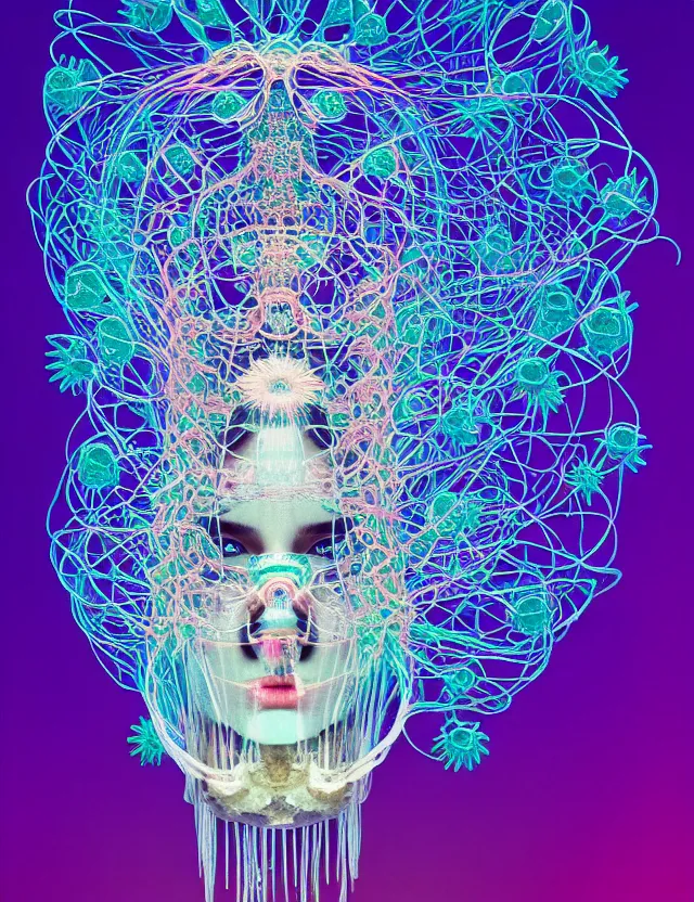 Image similar to symmetrical, centered, goddess close-up portrait wigh crown made of skulls. phoenix betta fish, phoenix, bioluminiscent creature, super intricate ornaments artwork by Tooth Wu and wlop and beeple and Dan Flavin and David Spriggs and Daniel Buren and greg rutkowski