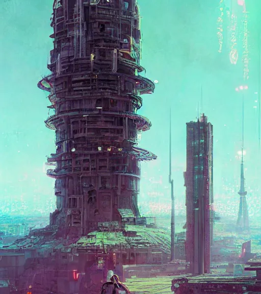 Prompt: colored manga, by greg rutkowski, tarkovsky, majestic ancient tower of babylon of terror, a woman in cyber clothing, hyperrealistic, blame manga, full color, cyber architecture, intricate, illustration, kilian eng, concept art, hyper - detailed, smooth, masterpiece, epic, cinematic, high quality