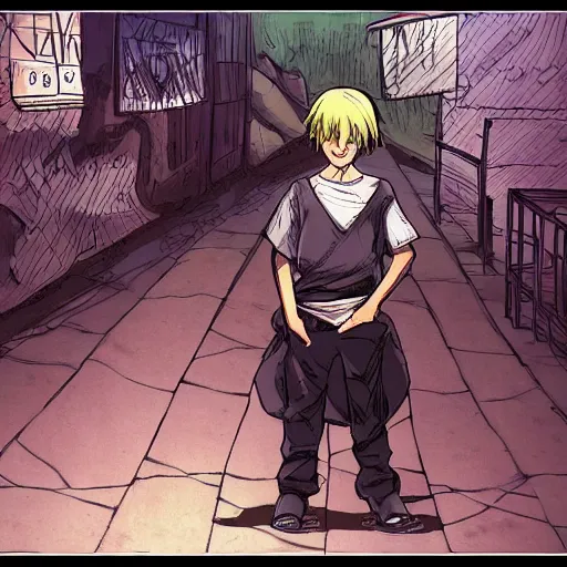 Prompt: backstreet child, anime comic panel