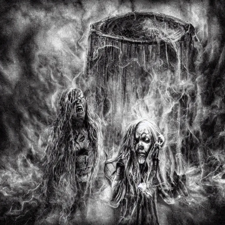 Image similar to a photograph by the best realistic horror movie artist, insanity girl summon her death, cinematic, horror details, horrorcore, silent decay coloring, vortex portal banish the elders, die and suffer, psychonaut universe, smoke pit nebulas, the scary empty liminal spaces, conjure devils