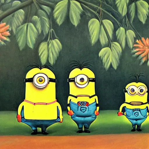 Image similar to The Minions and Gru painted by Henri Rousseau