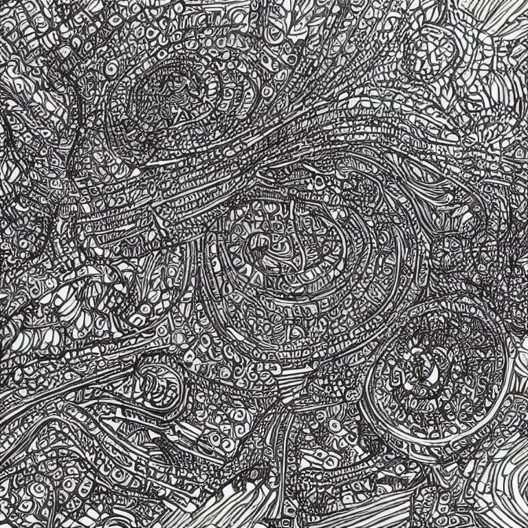 Prompt: notebook doodle architecture sketch with extremely intricate psychedelic patterns hyper detailed linework pen and paper