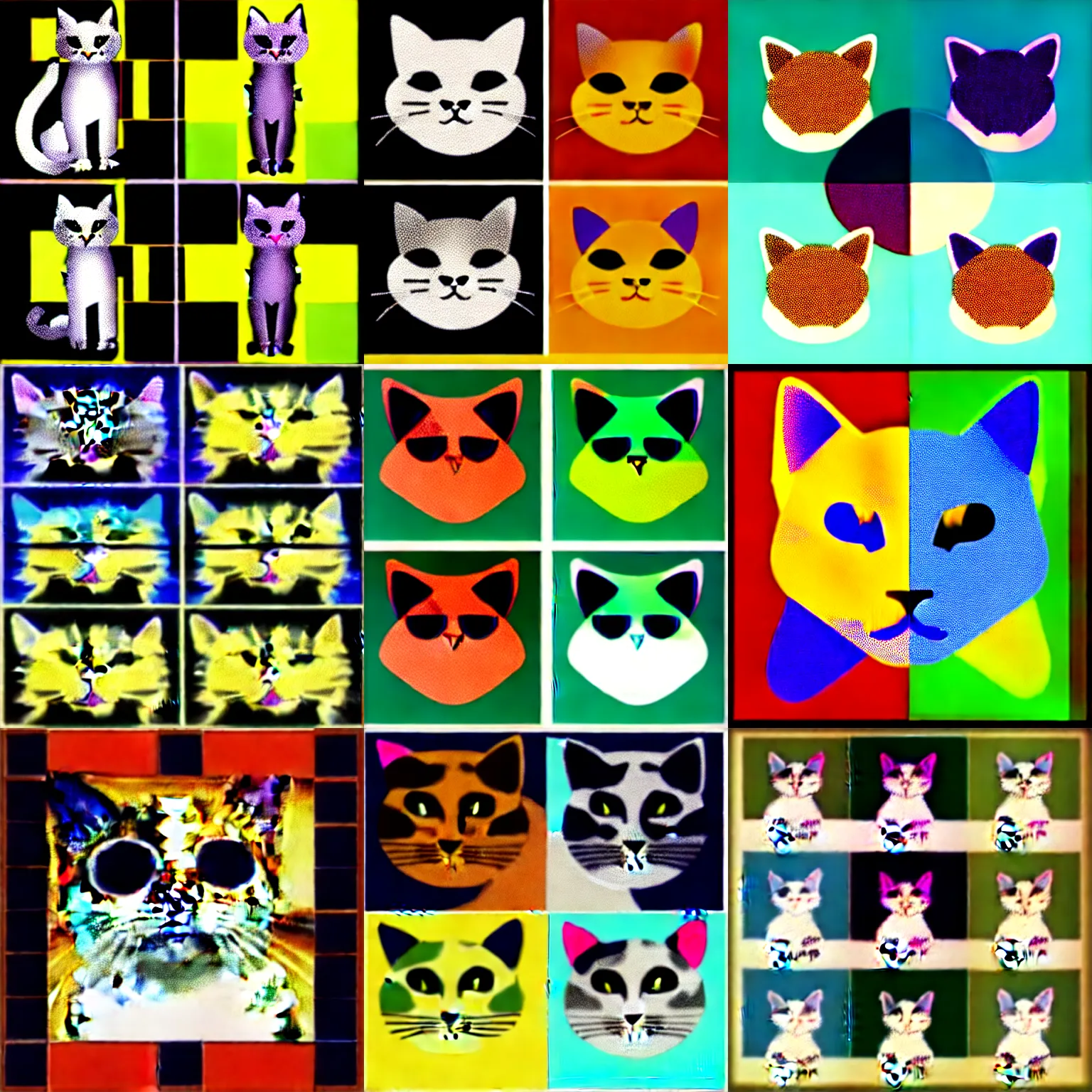 Image similar to picture divided into 4 equal areas. each quarter contains a different image of a cat