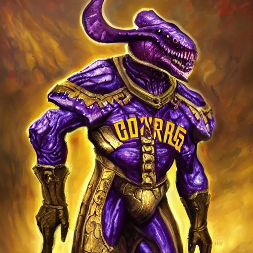 Image similar to full body portrait of a zerg overlord from star craft as the dictator of the los angeles lakers in full military garb, oil on canvas by william sidney mount, trending on artstation