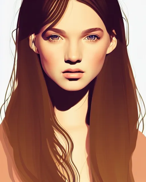 Image similar to girl artwork by cabu, golden hour, illustration, highly detailed, simple, smooth and clean vector curves, no jagged lines, vector art, smooth, artstation