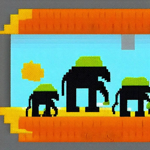 Prompt: pixel art of elephants walking in the sahara desert