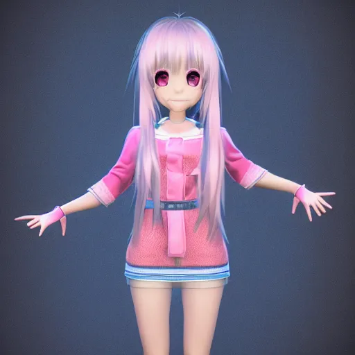 Image similar to Render of Nikki from Shining Nikki Dress-Up Game, a cute 3D anime young woman, long light pink hair, full bangs, full round face, hazel amber eyes, pale skin, Chinese heritage, smiling softly, wearing casual clothing, medium shot, mid-shot, comfortable mood, hyperdetailed, trending on Artstation, Unreal Engine 4k