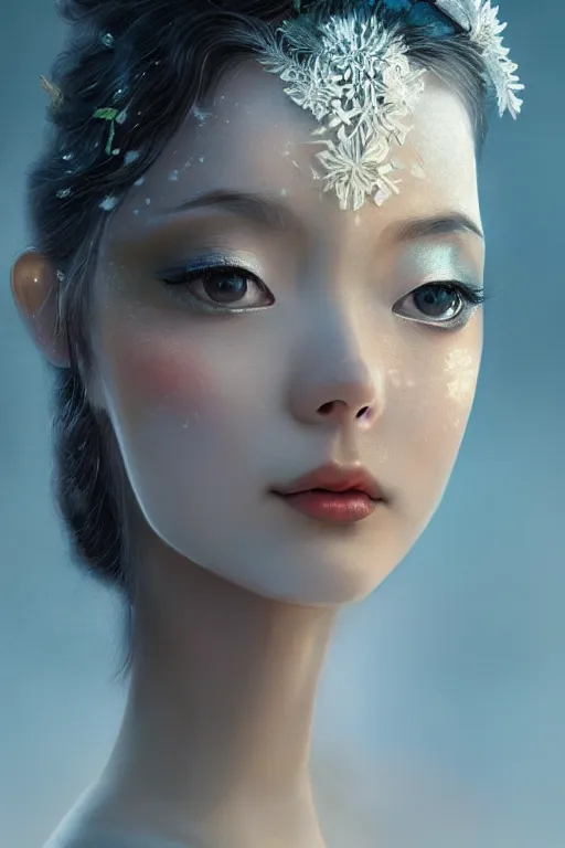 Image similar to stunningly beautiful, frost geisha prima ballerina in jungle, symmetrical face, golden hour, smooth, focus, highly detailed, hyper realistic, dramatic lighting, elegant, intricate, concept art, art by wlop, mars ravelo, greg rutowski, artstation