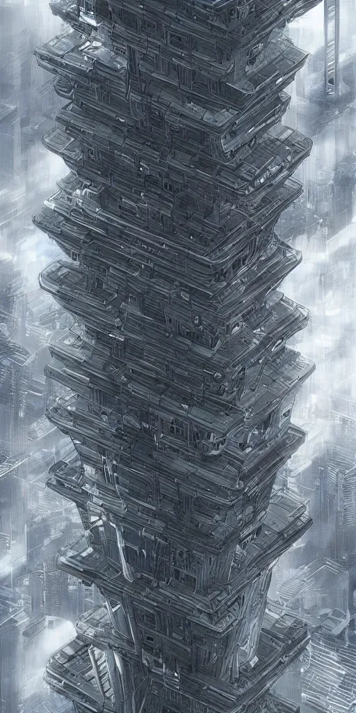 Image similar to monumental futuristic tower, hq of a cyberpunk corporation; by tsutomi nihei; hyperrealistic, highly detailed-H 1024