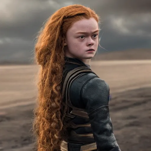 Image similar to stunning awe inspiring Sadie Sink as Rogue 8k hdr X-Men movie still amazing lighting