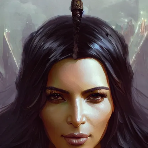 Image similar to Kim Kardashian , D&D, fantasy, intricate, cinematic lighting, highly detailed, digital painting, artstation, concept art, smooth, sharp focus, illustration, art by Artgerm and Greg Rutkowski and Alphonse Mucha