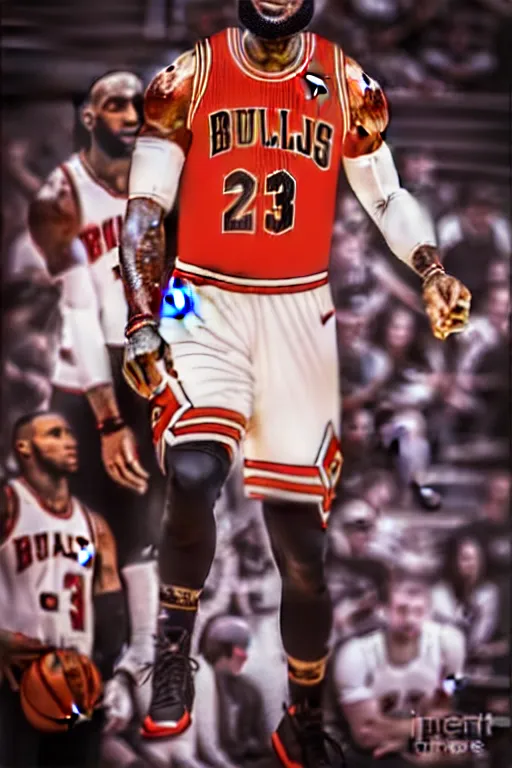 Prompt: 4 k portrait of lebron james in a chicago bulls uniform