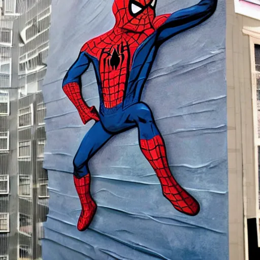 Prompt: spider man as a mural sculpture