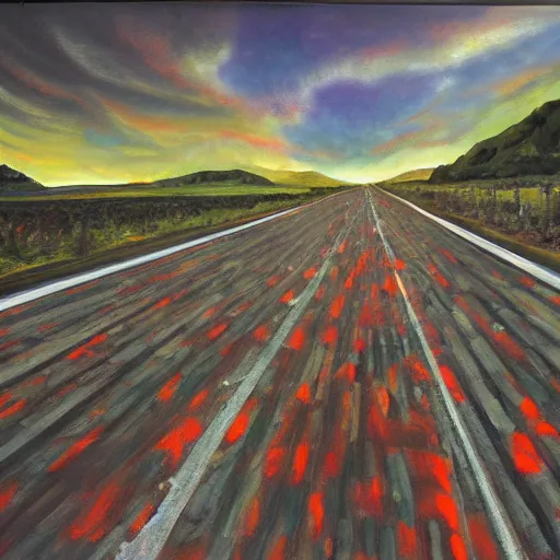 Prompt: a highway to hell, oil painting, highly detailed.