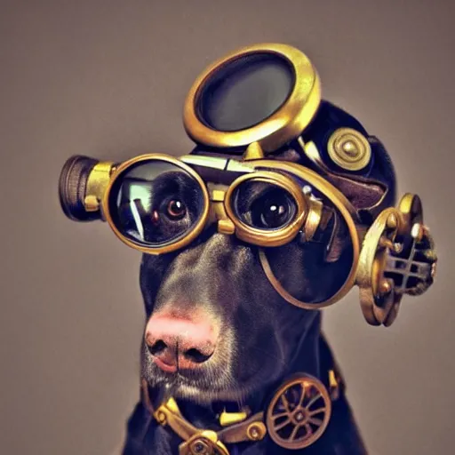 Prompt: a dog with steampunk googles, by ROSS tran, canon EOS 1000D