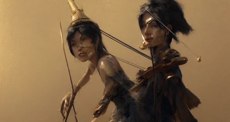 Prompt: craig mullins and ghibli digital art of masked female violinist, exotic costumes, gold jewelry, black hair unreal engine, hyper realism, realistic shading, cinematic composition, realistic render, octane render, detailed textures, photorealistic, wide shot