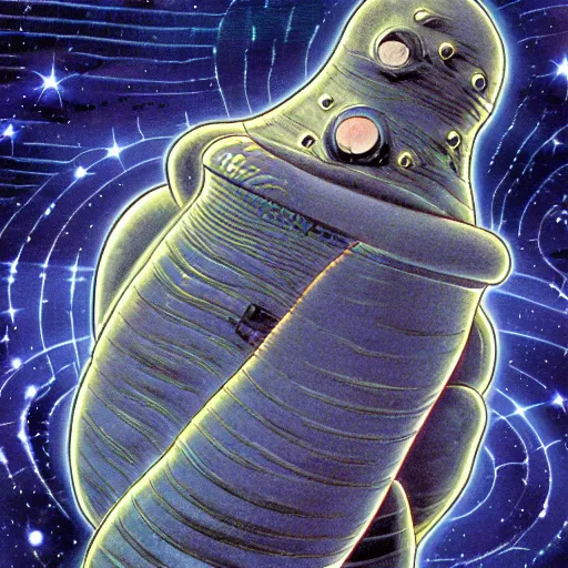 Prompt: the cosmic alien transcendent tardigrade that awaits you at the end of all of space and time, by jean giraud