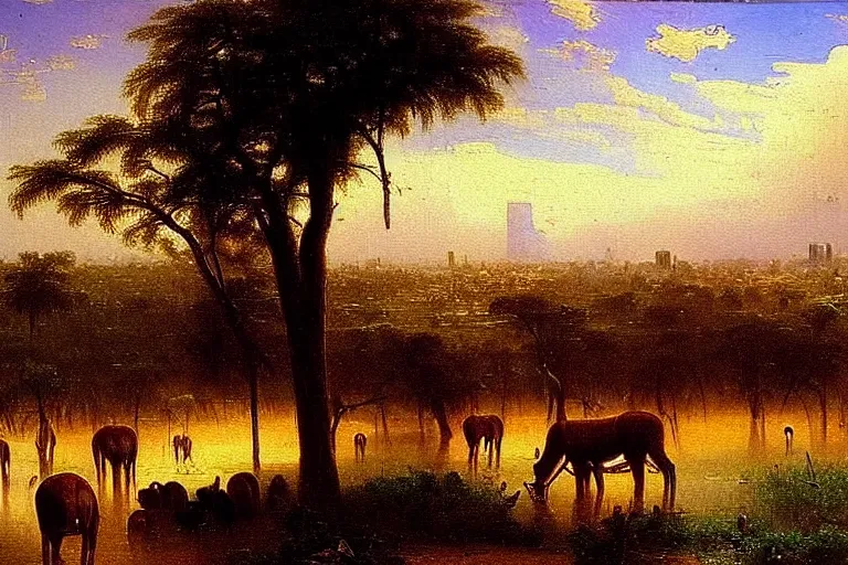 Image similar to oil painting of a nairobi by albert bierstadt