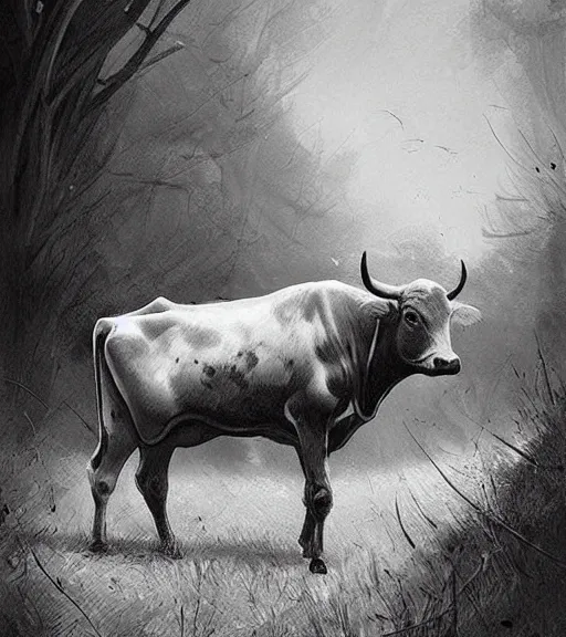 Image similar to beautiful cow pie black and white drawing, in the style of greg rutkowski, fantasy, amazing detail, epic, intricate, elegant, smooth, sharp focus