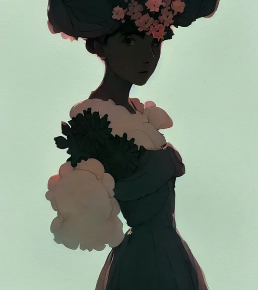 Image similar to portrait of a baroque dress inspired by flower by atey ghailan, by greg rutkowski, by studio ghibli, by greg tocchini, by james gilleard, by joe fenton, by kaethe butcher, dynamic lighting, grunge aesthetic