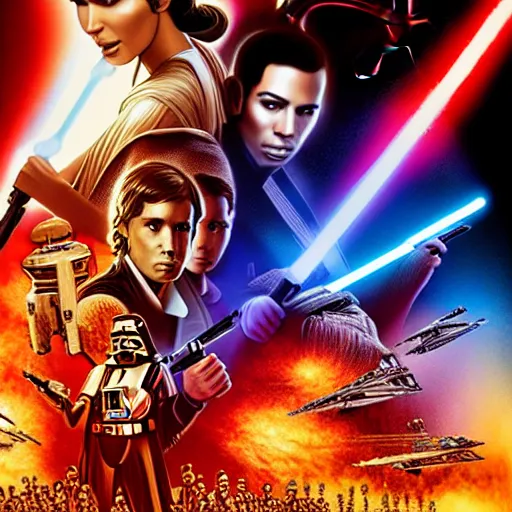 Image similar to super detailed star wars movie poster with Jesus Christ and kim kardashian, 8k full HD photo, cinematic lighting, anatomically correct, oscar award winning, action filled, correct eye placement,