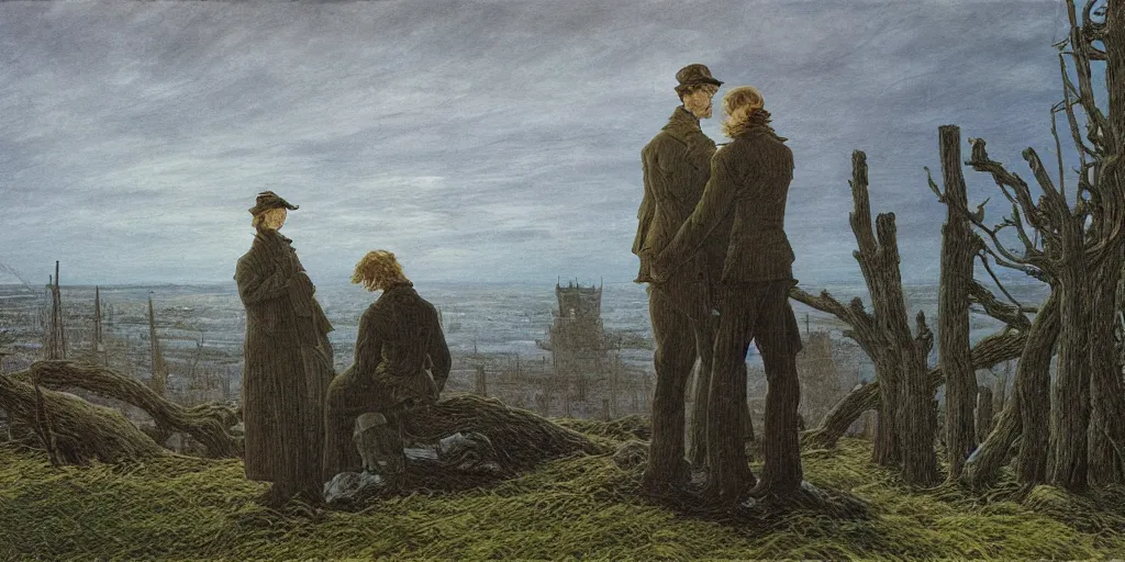 Image similar to het meisje met de parel, highly detailed, comicstyle, by caspar david friedrich