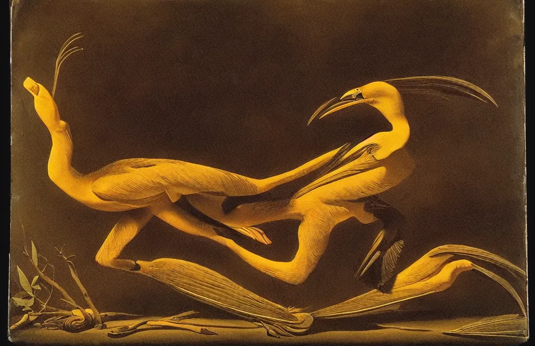 Prompt: implied lines pseudo 3 d intact flawless ambrotype from 4 k criterion collection remastered cinematography gory horror film, ominous lighting, evil theme wow photo realistic postprocessing interpolated rotoscope painting by claude gellee painting by james audubon