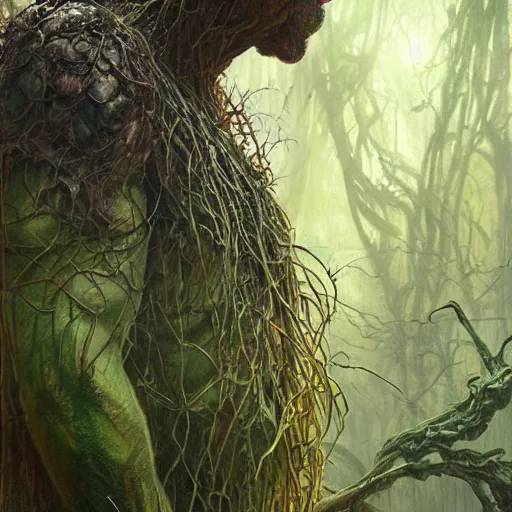 Prompt: beautifull painting of swamp thing, ultra realistic, concept art, intricate details, eerie, highly detailed, photorealistic, octane render, 8 k, unreal engine. art by artgerm and greg rutkowski and alphonse mucha