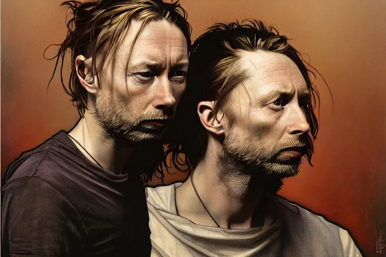 Prompt: hyper realistic portrait of thom yorke thom thom thom thom, by lee bermejo, alphonse mucha and greg rutkowski