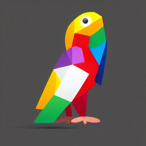 Image similar to isometric vector low poly rainbow parrot icon, white background, cgsociety, volumetric, lighting