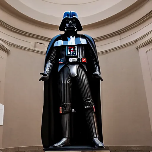 Prompt: darth Vader as a Roman statue in a museum, wide angle, ultra realistic, 8k, photograph