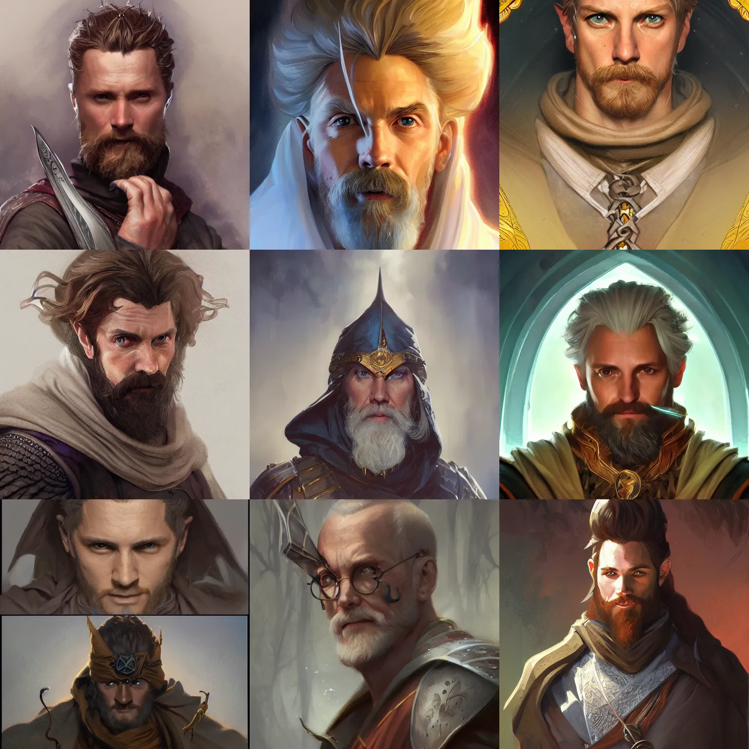 Prompt: male wizard, sean harris, D&D, painted fantasy character portrait, highly detailed, digital painting, artstation, concept art, sharp focus, illustration, art by artgerm and greg rutkowski and alphonse mucha