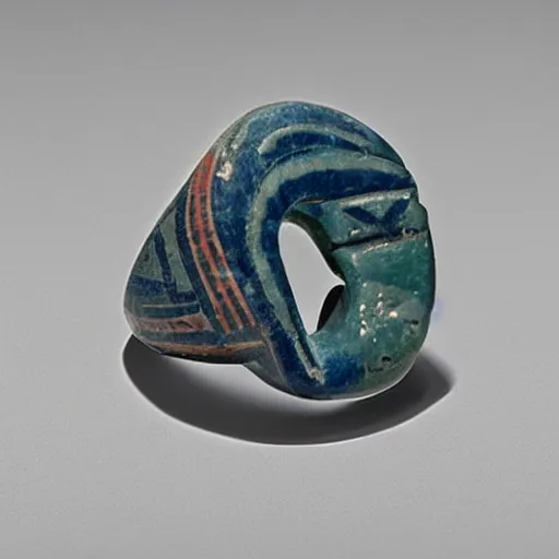 Prompt: a marvellous Egyptian faience ring depicting a hand holding an eye. Metropolitan Museum of Art