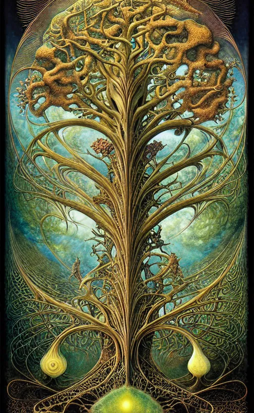 Image similar to tree of life by roger dean and andrew ferez, art forms of nature by ernst haeckel, divine chaos engine, symbolist, visionary, art nouveau, botanical fractal structures, organic, detailed, realistic, surreality