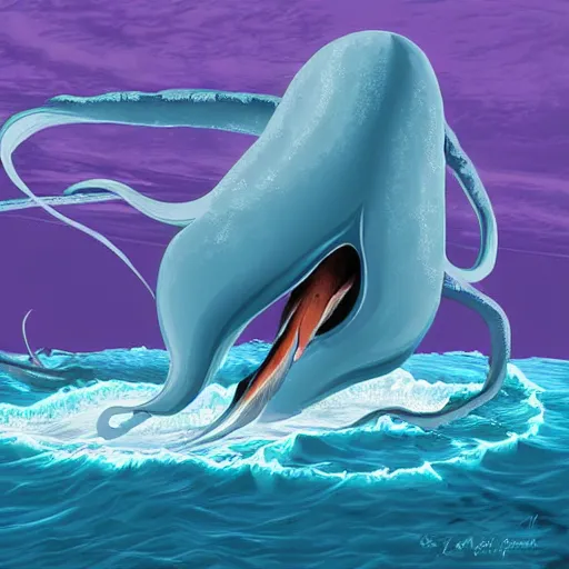 Image similar to A giant squid destroying a cruise ship in the middle of the ocean, digital art