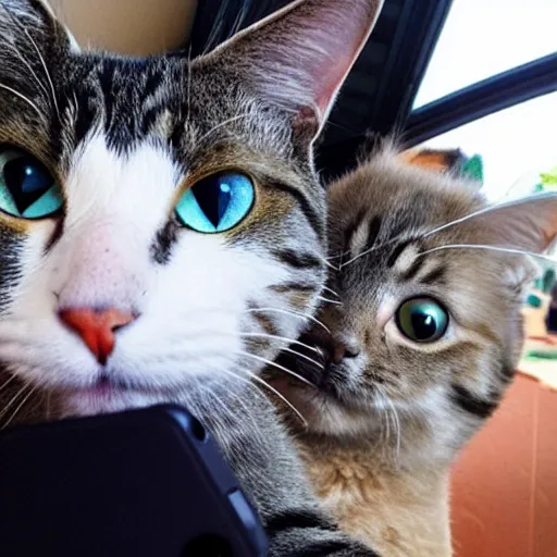 Image similar to a photo of a cat taking a selfie