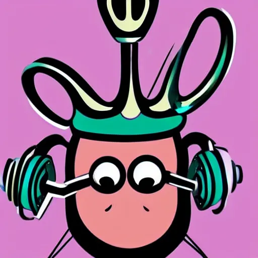 Image similar to kidney bean holding a staff, wearing crown, cartoon character, digital art, fun,