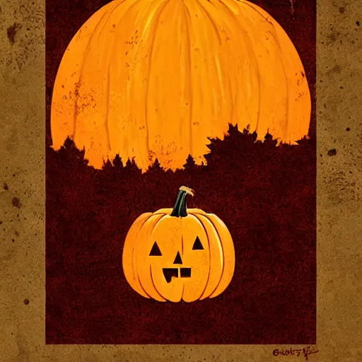 Image similar to fall pumpkin woodcut poster by greg rutkowski