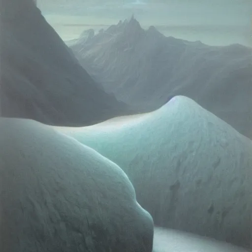 Image similar to a glacier by Zdzisław Beksiński, oil on canvas