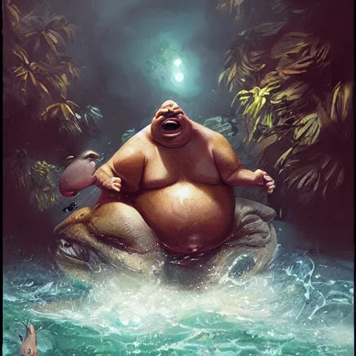 Image similar to hyper realistic big chungus danny devito john candy frogman by greg rutkowski